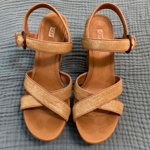 UGG Summer Sandal - gold, strappy, high wedge heel